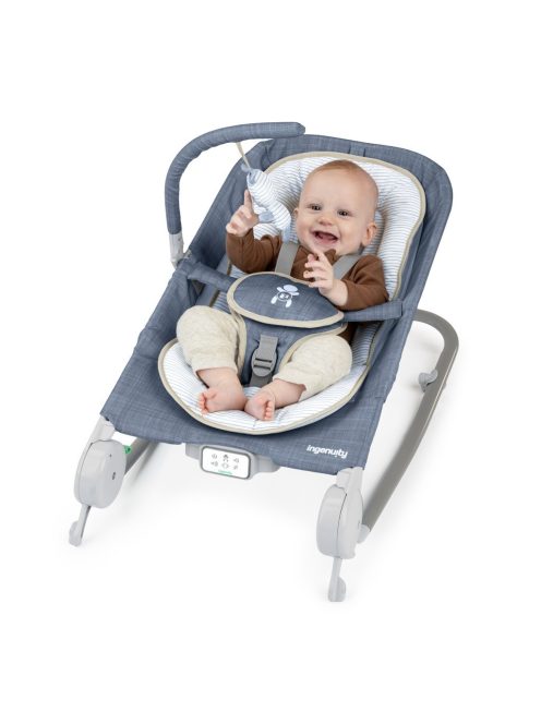INGENUITY Rezgő masszázs pihenőszék dallamokkal, Happy Belly™, Rock-to-Bounce, Chambray, 0 hó+, 9 kg-ig