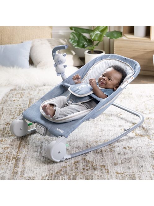 INGENUITY Rezgő masszázs pihenőszék dallamokkal, Happy Belly™, Rock-to-Bounce, Chambray, 0 hó+, 9 kg-ig