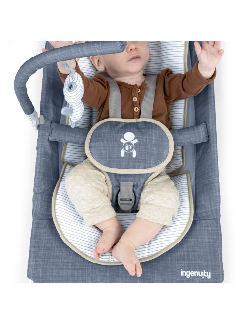 Ingenuity Rezgő masszázs pihenőszék dallamokkal, Happy Belly™, Rock-to-Bounce, Chambray, 0 hó+, 9 kg-ig