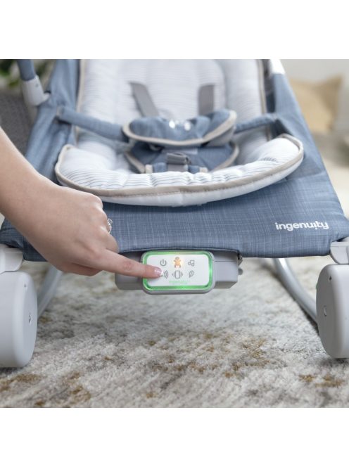 INGENUITY Rezgő masszázs pihenőszék dallamokkal, Happy Belly™, Rock-to-Bounce, Chambray, 0 hó+, 9 kg-ig