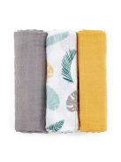 Petite&Mars Bambusz muszlin 3db-os pelenka szett, Moussy Ochre Leaves, 68 x 68 cm