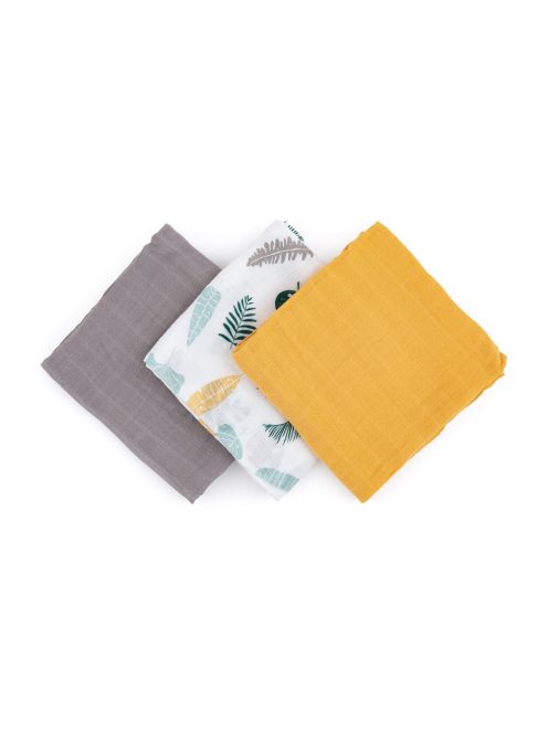 Petite&Mars Bambusz muszlin 3db-os pelenka szett, Moussy Ochre Leaves, 68 x 68 cm