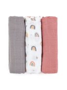 Petite&Mars Bambusz muszlin 3db-os pelenka szett, Moussy Rose Rainbows, 68 x 68 cm