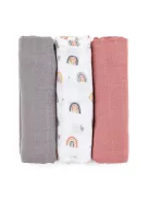 Petite&Mars Bambusz muszlin 3db-os pelenka szett, Moussy Rose Rainbows, 68 x 68 cm
