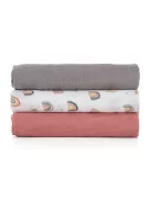 Petite&Mars Bambusz muszlin 3db-os pelenka szett, Moussy Rose Rainbows, 68 x 68 cm