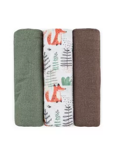   Petite&Mars Bambusz muszlin 3db-os pelenka szett Moussy Forest Fox 68 x 68 cm