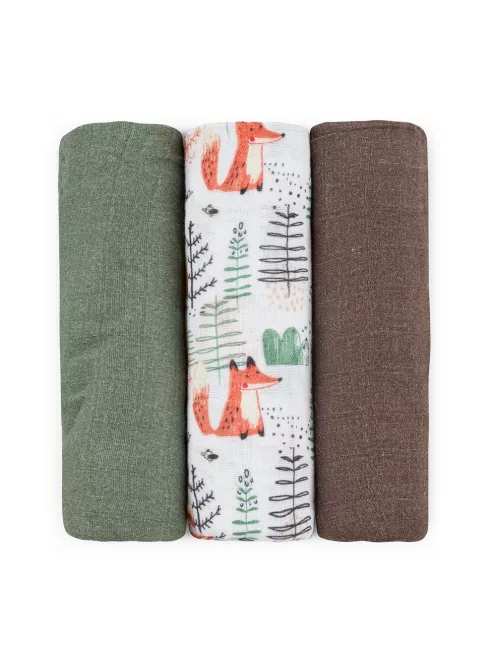 Petite&Mars Bambusz muszlin 3db-os pelenka szett Moussy Forest Fox 68 x 68 cm