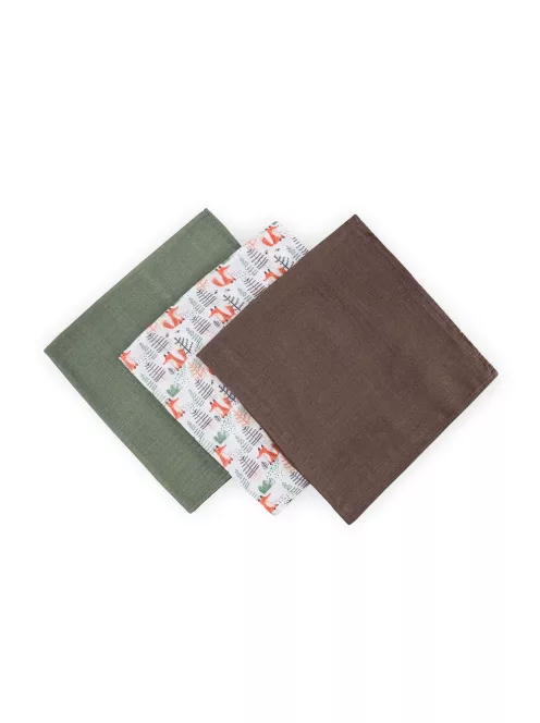 Petite&Mars Bambusz muszlin 3db-os pelenka szett Moussy Forest Fox 68 x 68 cm