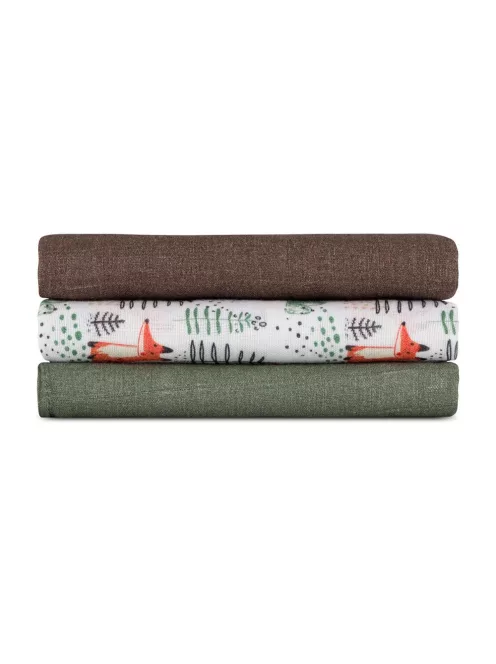 Petite&Mars Bambusz muszlin 3db-os pelenka szett Moussy Forest Fox 68 x 68 cm