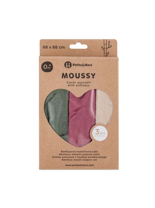 Petite&Mars Bambusz muszlin 3db-os pelenka szett Moussy Botanic Tones 68 x 68 cm