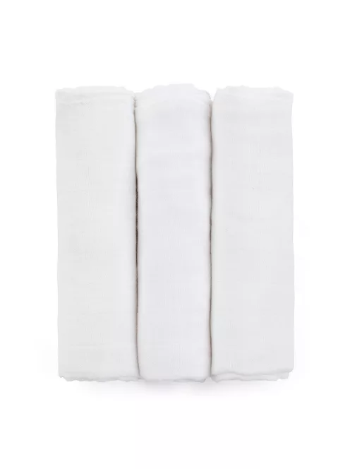 Petite&Mars Bambusz muszlin 3db-os pelenka szett, Moussy Total White, 68 x 68 cm