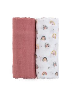   Petite&Mars Bambusz muszlin 2db-os pelenka szett, Misty Rose Rainbow, 120 x 120 cm