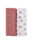 Petite&Mars Bambusz muszlin 2db-os pelenka szett, Misty Rose Rainbow, 120 x 120 cm