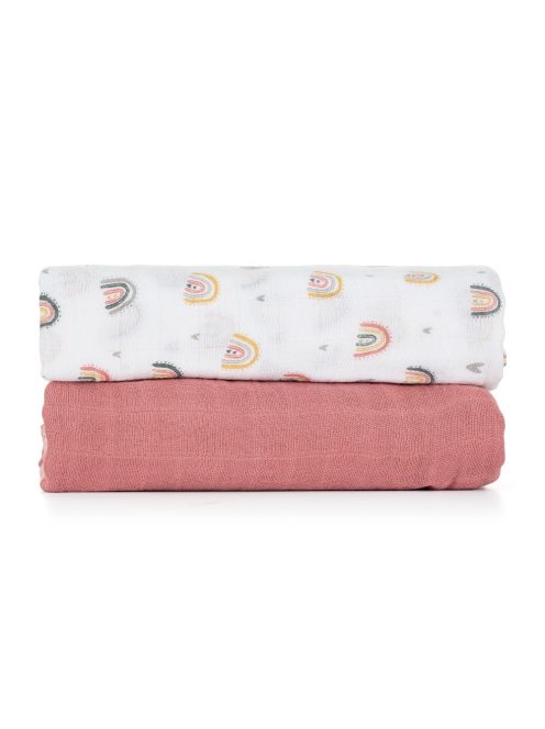 Petite&Mars Bambusz muszlin 2db-os pelenka szett, Misty Rose Rainbow, 120 x 120 cm