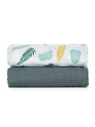 Petite&Mars Bambusz muszlin 2db-os pelenka szett, Misty Green Leaves, 120 x 120 cm