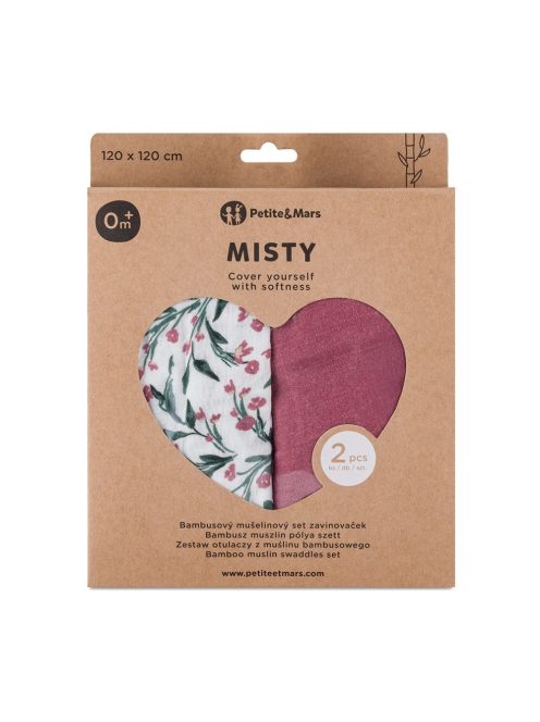 Petite&Mars Bambusz muszlin 2db-os pelenka szett Misty Pink Meadow 120 x 120 cm