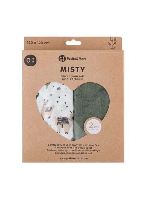 Petite&Mars Bambusz muszlin 2db-os pelenka szett Misty Llama Vibes 120 x 120 cm