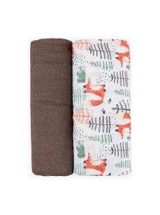   Petite&Mars Bambusz muszlin 2db-os pelenka szett Misty Forest Fox 120 x 120 cm