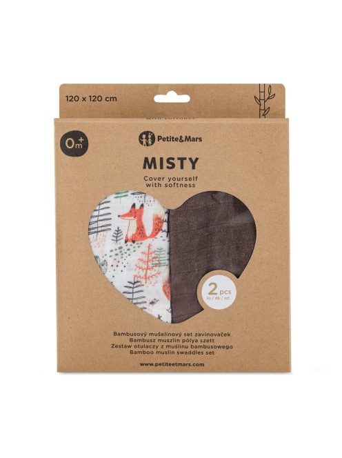 Petite&Mars Bambusz muszlin 2db-os pelenka szett Misty Forest Fox 120 x 120 cm