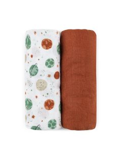   Petite&Mars Bambusz muszlin 2db-os pelenka szett Misty Celestial Planets 120 x 120 cm