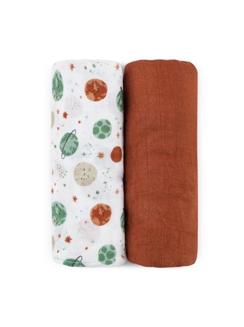 Petite&Mars Bambusz muszlin 2db-os pelenka szett Misty Celestial Planets 120 x 120 cm