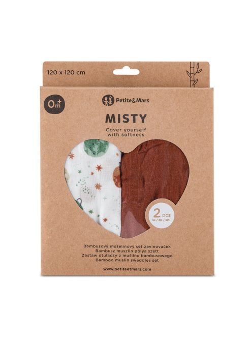 Petite&Mars Bambusz muszlin 2db-os pelenka szett Misty Celestial Planets 120 x 120 cm