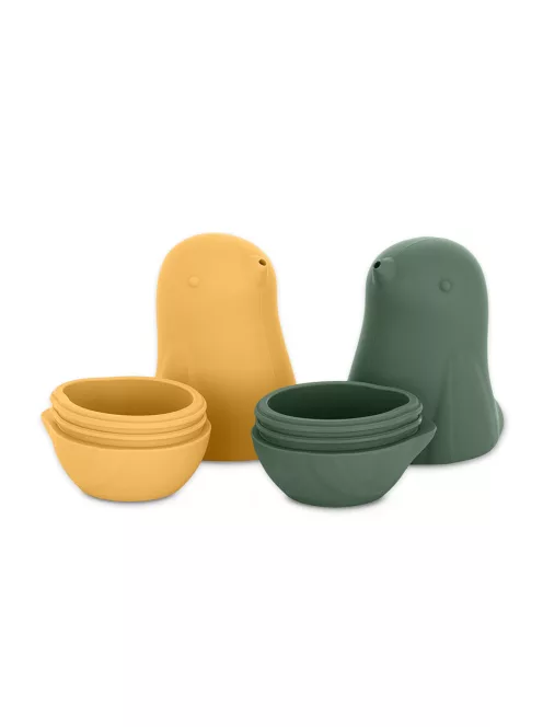 Petite&Mars Szilikon fürdőjáték, Love birds, Ochre - Green, 6 hó+