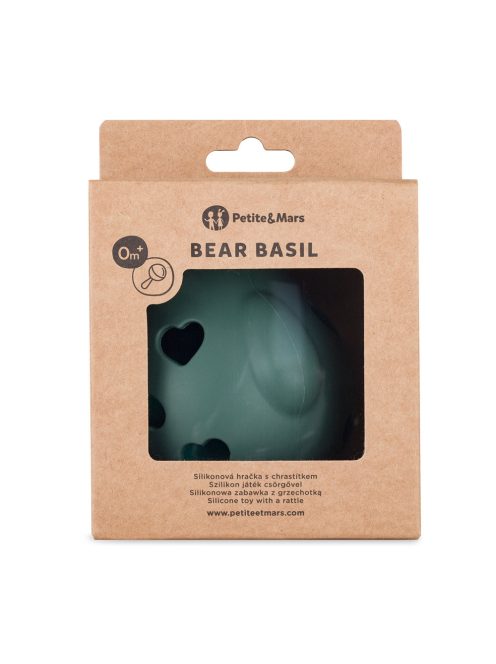 Petite&Mars Szilikon játék csörgővel Bear Basil Misty Green 0m+