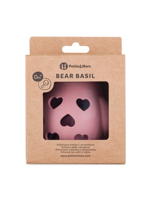 Petite&Mars Szilikon játék csörgővel Bear Basil Dusty Rose 0m+