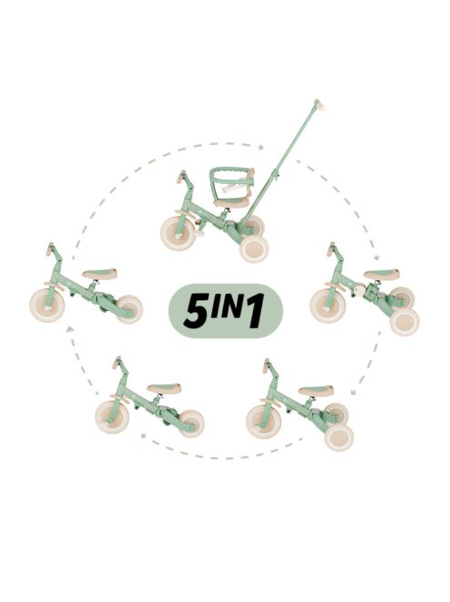 Petite&Mars Multifunkciós 5 az 1-ben Turbo tricikli – limitált Green Twist kiadás