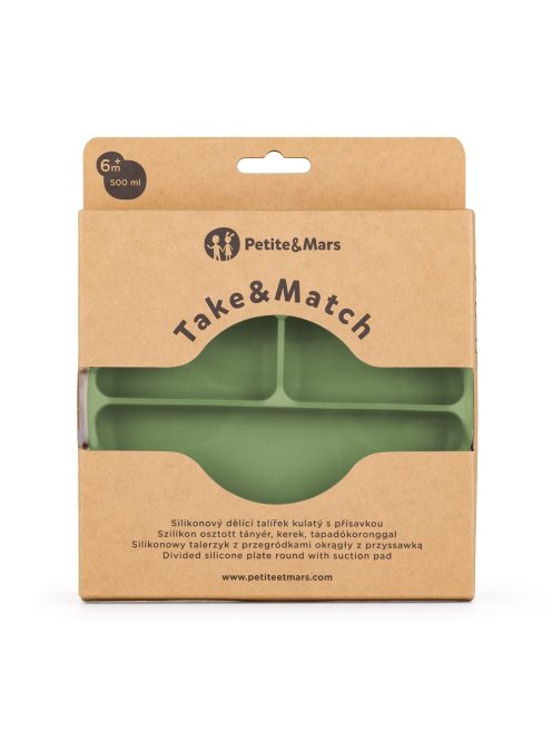Petite&Mars Szilikon osztott tányér, kerek Take&Match Sweet Pea 6m+