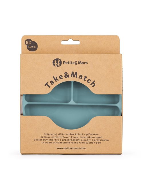 Petite&Mars Szilikon osztott tányér, kerek Take&Match Frosted Sky 6m+