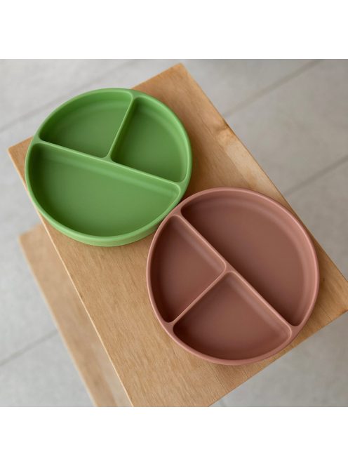 Petite&Mars Szilikon osztott tányér, kerek Take&Match Bitter Cocoa 6m+