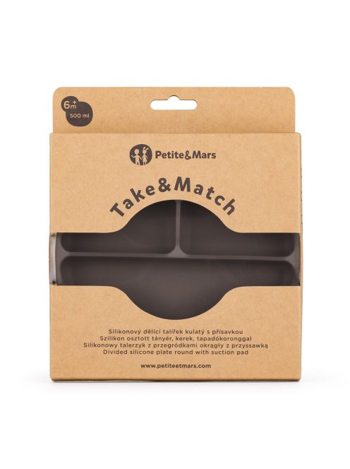 Petite&Mars Szilikon osztott tányér, kerek Take&Match Bitter Cocoa 6m+