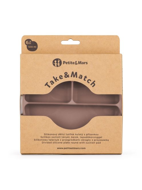 Petite&Mars Szilikon osztott tányér, kerek Take&Match Velvet Latte 6m+