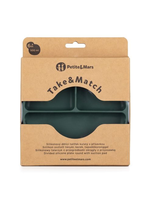 Petite&Mars Szilikon osztott kerek tányér, Take&Match, Misty Green, 6 hó+