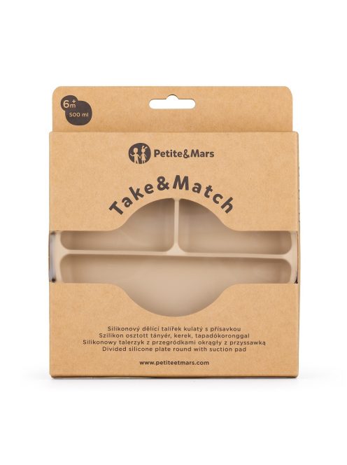 Petite&Mars Szilikon osztott kerek tányér, Take&Match, Desert Sand, 6 hó+