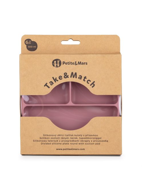 Petite&Mars Szilikon osztott kerek tányér, Take&Match, Dusty Rose, 6 hó+