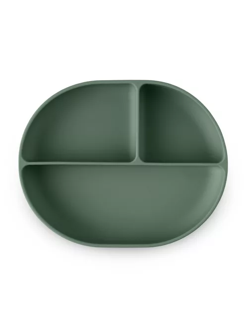 Petite&Mars Szilikon osztott ovális tányér, Take&Match, Misty Green, 6 hó+