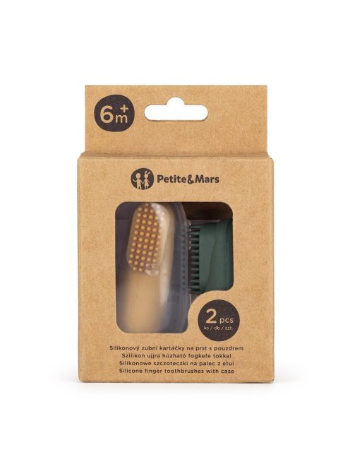 Petite&Mars Szilikon ujjra húzható 2 db fogkefe szett, Ochre&Green, 0 hó+
