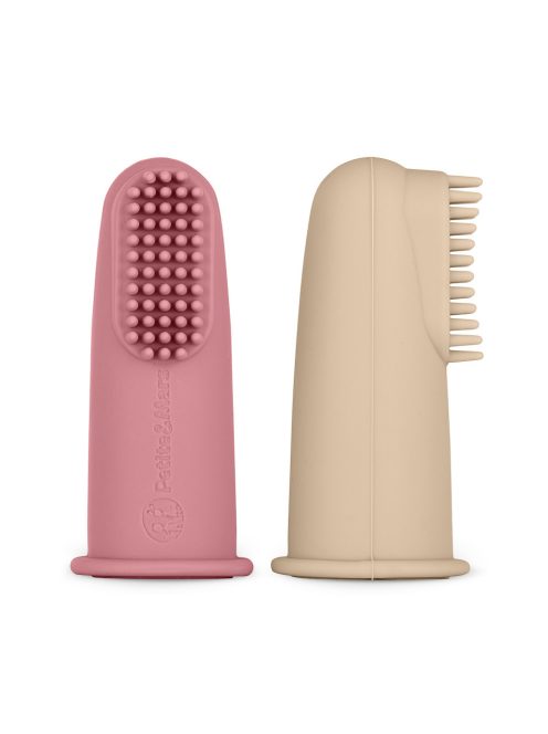 Petite&Mars Szilikon ujjra húzható 2 db fogkefe szett, Rose&Sand, 0 hó+