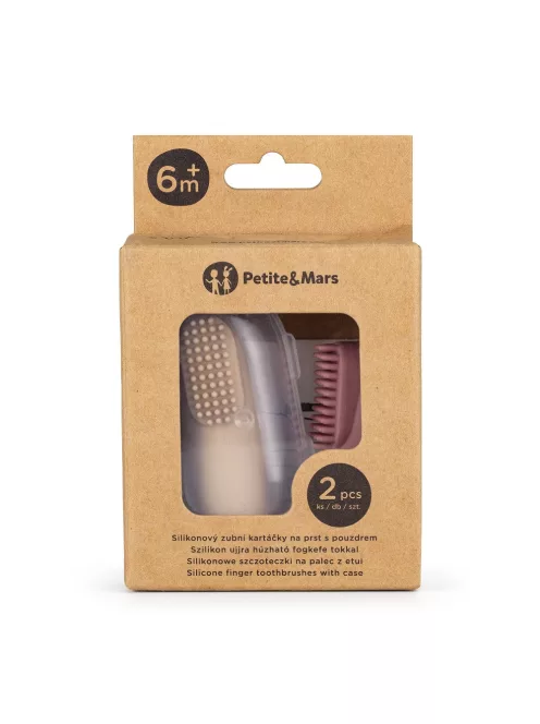 Petite&Mars Szilikon ujjra húzható 2 db fogkefe szett, Rose&Sand, 0 hó+