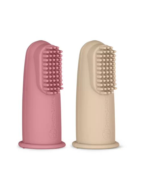 Petite&Mars Szilikon ujjra húzható 2 db fogkefe szett, Rose&Sand, 0 hó+