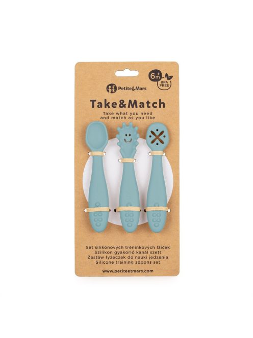 Petite&Mars Szilikon gyakorló kanál szett 3 db Take&Match Frosted Sky 6m+