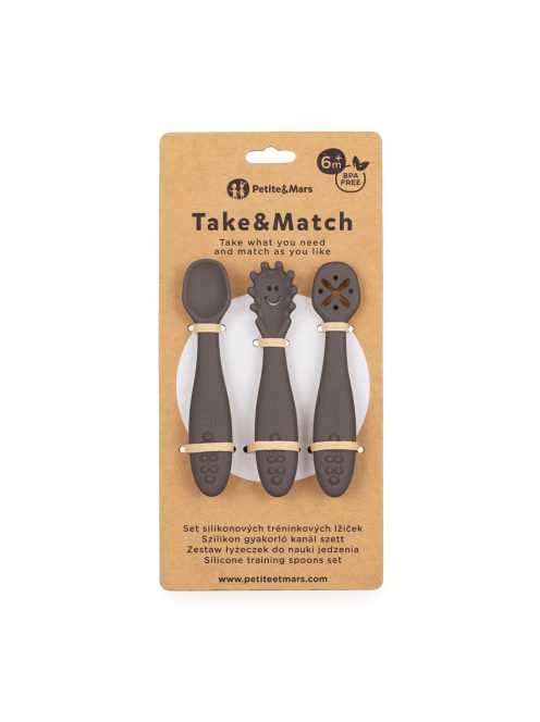 Petite&Mars Szilikon gyakorló kanál szett 3 db Take&Match Bitter Cocoa 6m+