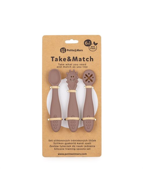Petite&Mars Szilikon gyakorló kanál szett 3 db Take&Match Velvet Latte 6m+