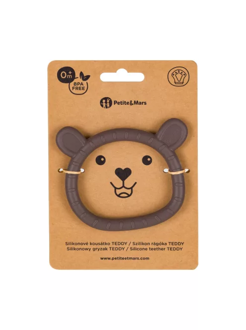 PETITE&MARS Szilikon rágóka Teddy 0m+ - Bitter Cocoa
