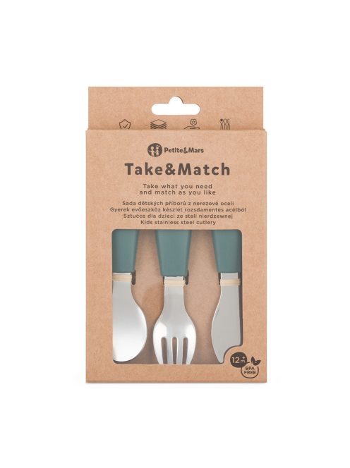 Petite&Mars Rozsdamentes acél evőeszközkészlet Take&Match Misty Green 12m+