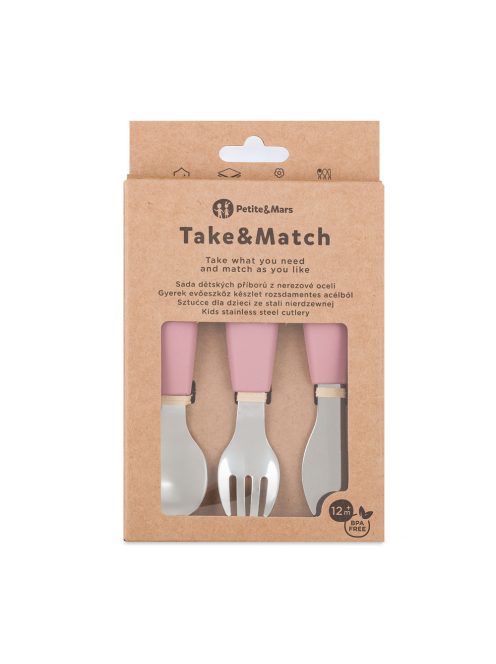 Petite&Mars Rozsdamentes acél evőeszközkészlet Take&Match Dusty Rose 12m+