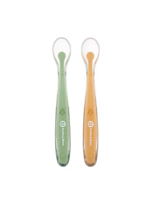 PETITE&MARS Szilikon kanálkák tokkal 2 db-os készlet Take&Match Pea - Ochre 6m+